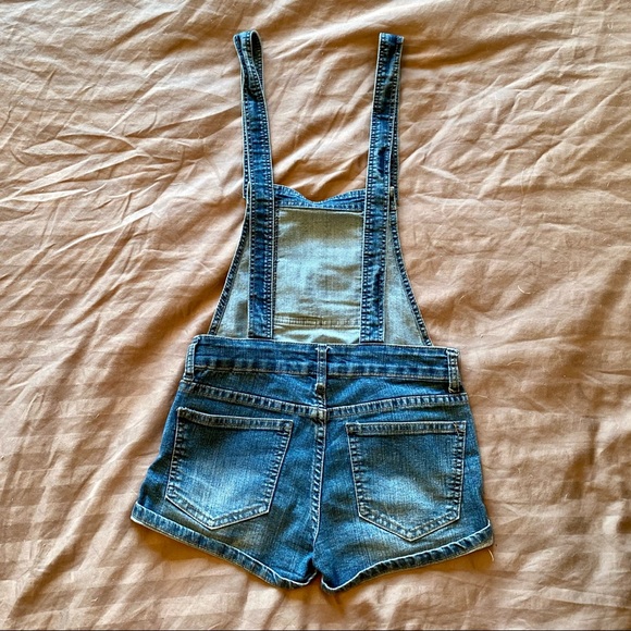 Stretch denim overall jean shorts - Picture 2 of 2